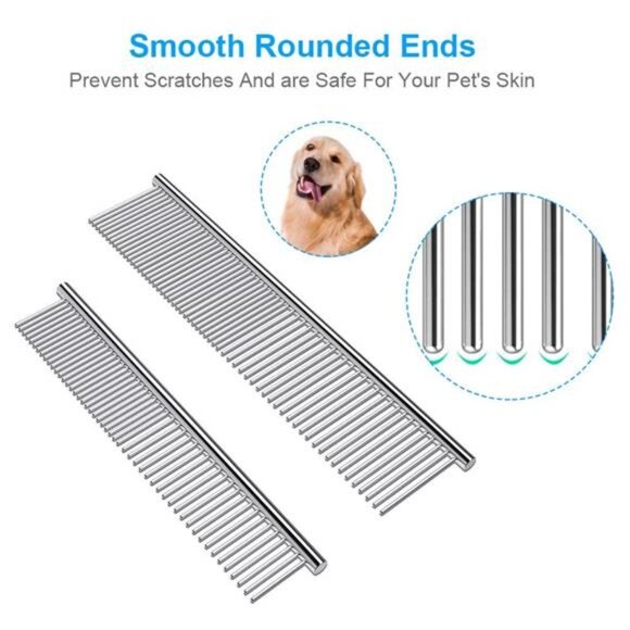 2 Pack Dog Combs with Rounded Ends Stainless Steel Teeth - Picture 2 of 7